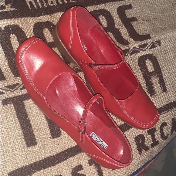 Nickels Shoes Vintage Retro Nickels Mary Jane Red Leather Flats